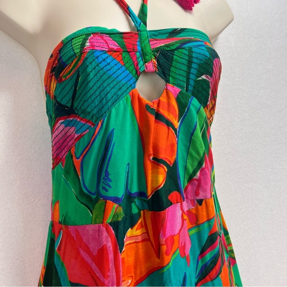 Farm Rio x Anthropologie Cover-Up Maxi Dress Size Small Tropical Halter - Picture 4 of 9
